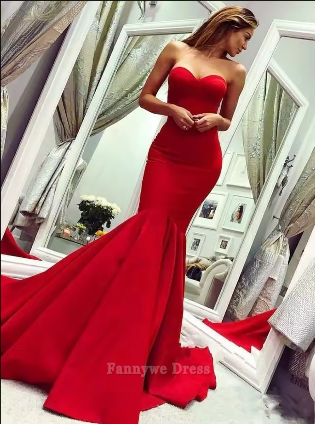 Sirena Último Elegante Escote Corazón Sin Tirantes Vestidos Largos Formales Vestidos de Dama de Honor Vestido de Noche Vestido de Fiesta